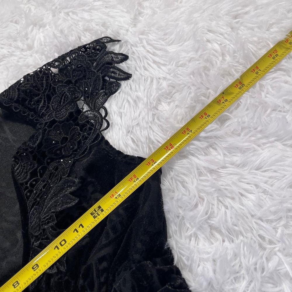 y2k black velour floral lace v neck top small - Picture 5 of 8